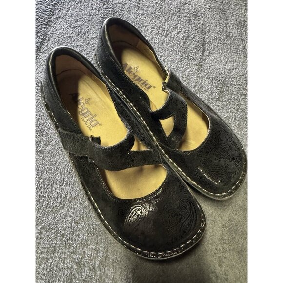 Alegria Shoes - Alegria Womens Jill Mary Jane Shoes 36 Black Paisley Embossed Leather Comfort